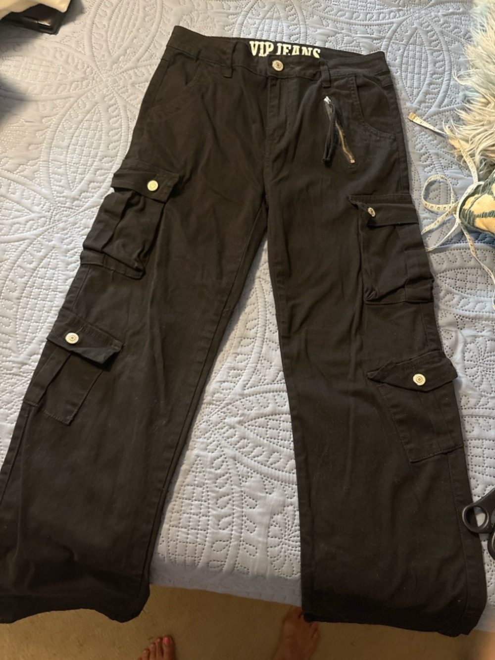 VIP Jeans Womens Cargo Pants Black Size 11/30 Stretch Multi Pocket Utility